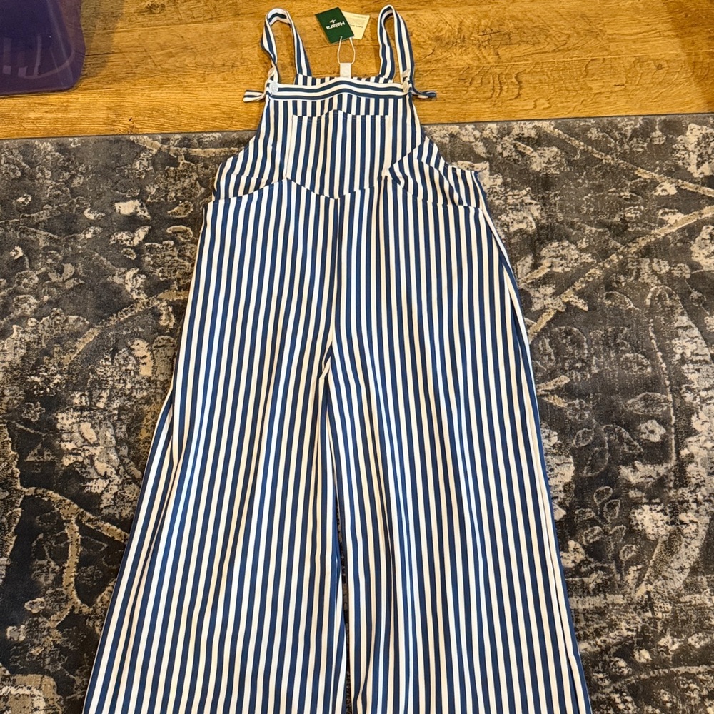 HALARA Navy and White Vertical Stripe Jumpsuit XL NWT